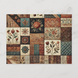 Cartão Postal Colcha de Retalhos de Terracota Projeto Floral Rús