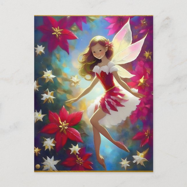 Cartão Postal Coleção de Fadas de Natal - Cabelo Ginger de Cobre (Frente)