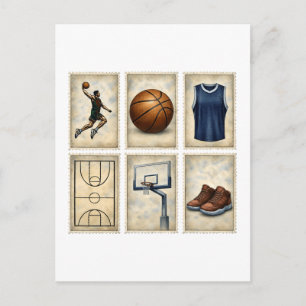 Cartão Postal Coleção de Selos Esportivos de Basquetebol Vintage