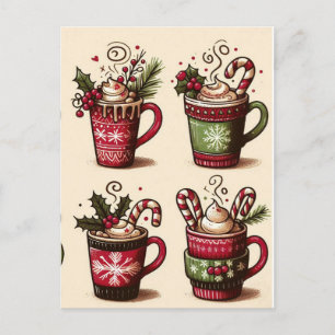 Cartão Postal Coleção de xícaras de café festivas, decoração de 