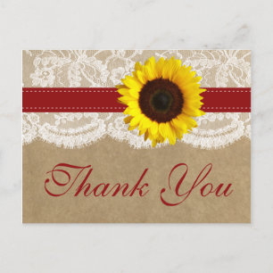 Cartão Postal Coleção Kraft, Lace & Sunflower - Vermelho