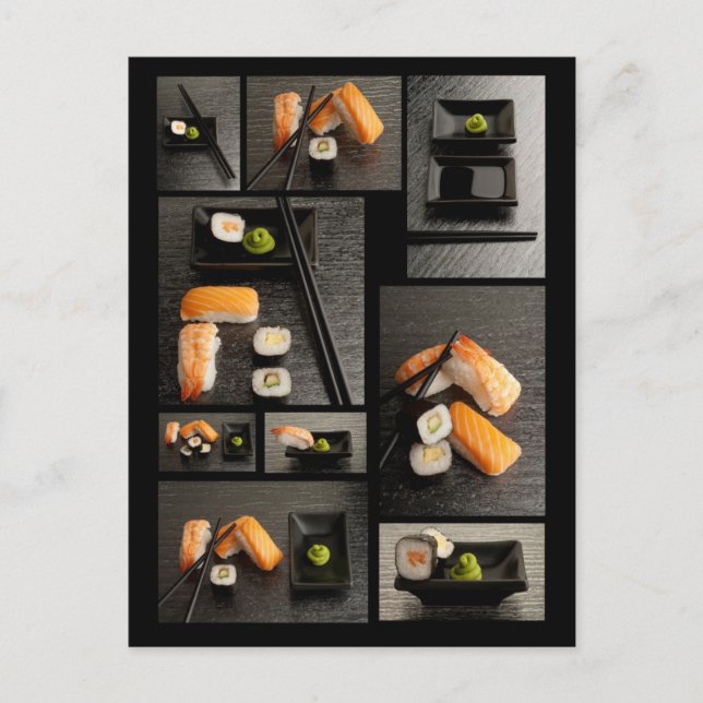 Cartão Postal Coleção Sushi sobre fundo negro (Frente)