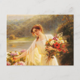 Cartão Postal colecionando flores, linda senhora por Albert Lync