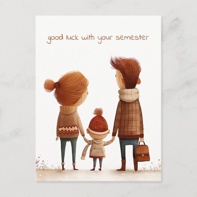 Cartão Postal Colégio Segurando Mãos com Sua Mãe e Pai (Frente)