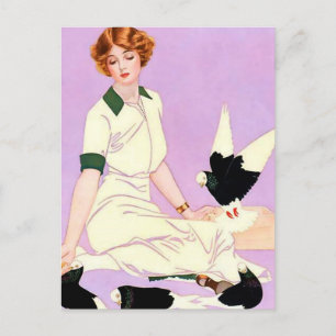 Cartão Postal Coles Phillips "Fadeaway Girl" "Alimentando pombos