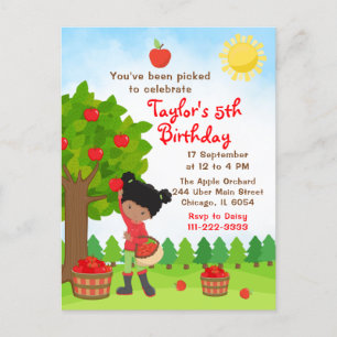 Cartão Postal Colheita de Maçã Aniversário Menina Afro-Americana