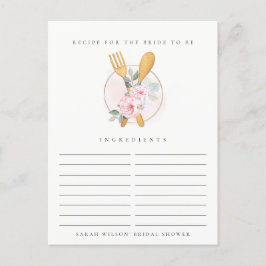 Cartão Postal Colher Garfo Floral Pedido de Receita Chá de Noiva