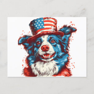 Cartão Postal Colie de fronteira com um chapéu de bandeira ameri
