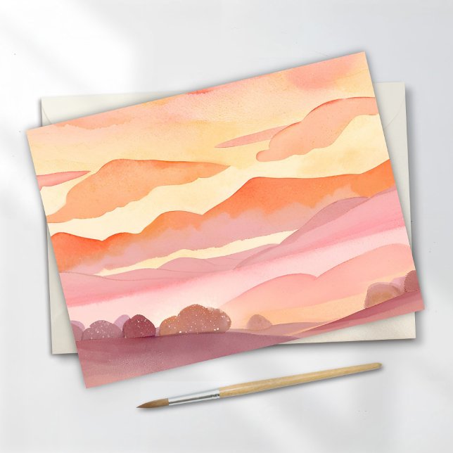 Cartão Postal Colinas de Aquarela Sunset | Pintura do Céu de Mat (Criador carregado)