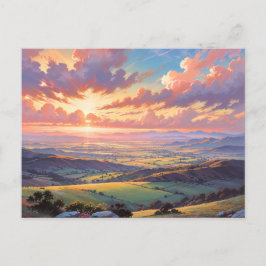 Cartão Postal Colinas Douradas - Ilustração de Paisagem Vibrante