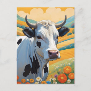 Cartão Postal Colinas vibrantes coloridas de vaca branca