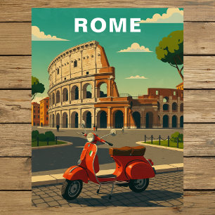 Cartão Postal Coliseu Antigo Roma Itália & Scooter Vintage