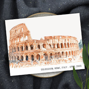 Cartão Postal Coliseu Roma Itália Aquarela Viagem Italiano