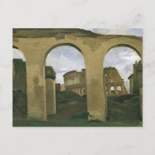 Cartão Postal Coliseu visto através das arcadas em Roma, Itália