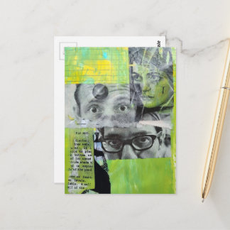 Cartão Postal Collage of Random Vintage Faces on Green