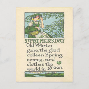 Cartão Postal Colleen Vintage Trevo de Primavera Dia de São Patr