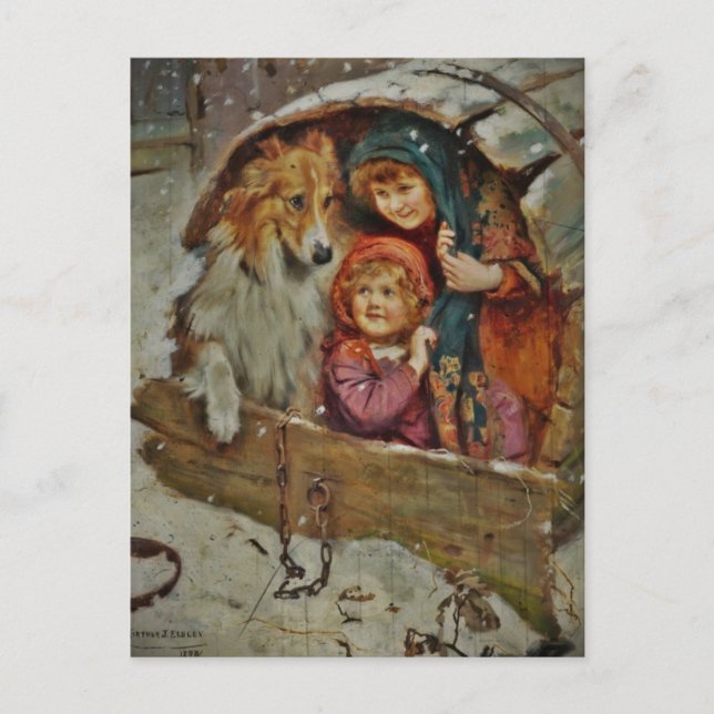 Cartão Postal Collie and Children in the Doghouse (Frente)