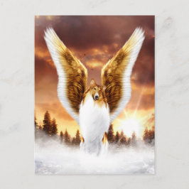 Cartão Postal Collie Angel no inverno Sunset