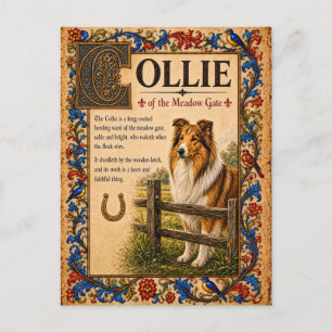 Cartão Postal Collie, Arte do Bestiário Medieval