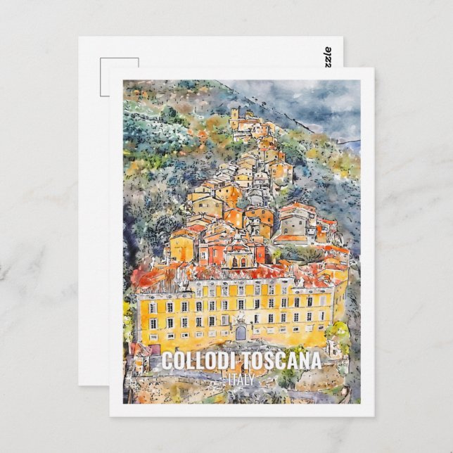 Cartão Postal Collodi Toscana Itália Viagem Watercolor Sketch (Frente/Verso)