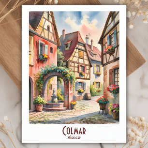 Cartão Postal Colmar Alsace França Viagem Vintage Watercolor