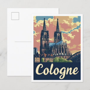 Cartão Postal Colônia Alemanha Arte Ilustração de Viagem Vintage