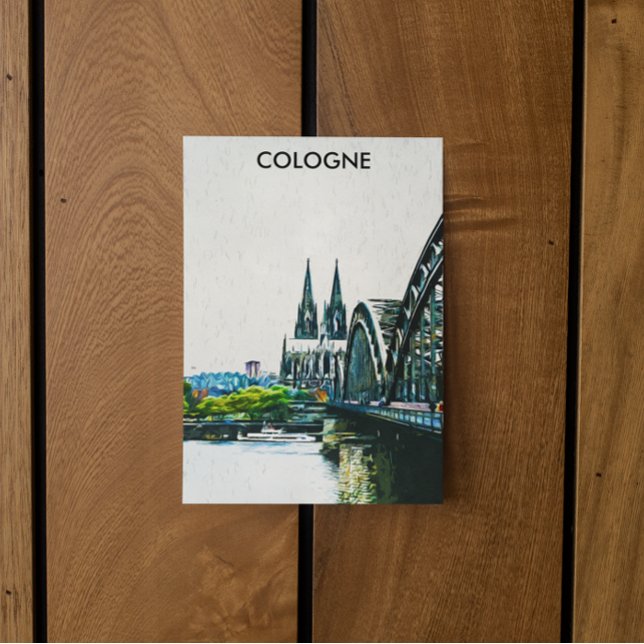 Cartão Postal Colônia Alemanha Panorama View Painting (cologne rhein river cathedral postcard)