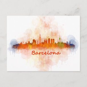 Cartão Postal Coloração aquática de Barcelona Skyline v04
