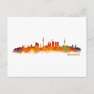 Cartão Postal Coloração aquosa da linha Skyline Barcelona v02