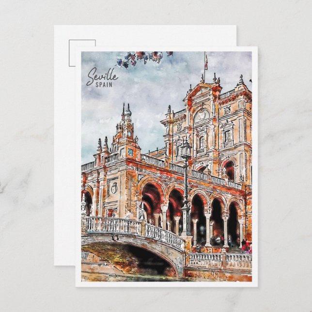 Cartão Postal Coloração d'água de Espanha Seville (Frente/Verso)