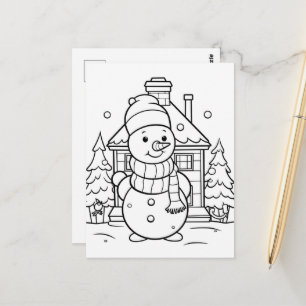 Cartão Postal Coloração das crianças do Snowman festivo