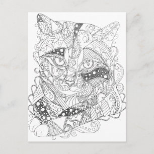 Cartão Postal Coloração de Adultos de Abstrato de Arte de Gato