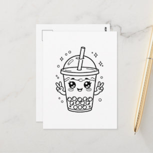 Cartão Postal Coloração de chá de boba Kawaii