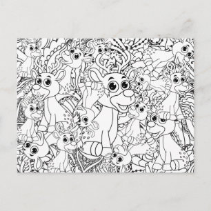 Cartão Postal Coloração de Reinadores de Natal Mandala Abstrato