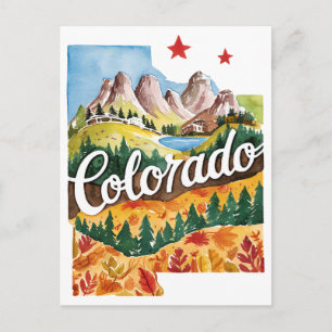 Cartão Postal Colorado EUA Estado Formato Aquarela Vintage