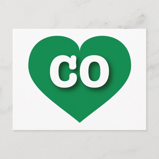 Cartão Postal Colorado Green Heart - Eu amo CO (Frente)