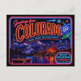 Cartão Postal Colorado Neon Estado Retro Vintage