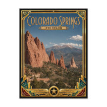 Colorado Springs Colorado Arte Vintage Deco Dourad