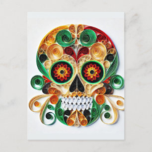 Cartão Postal ColorAY oF dEAD fLOWER sKULL QUILLING ART