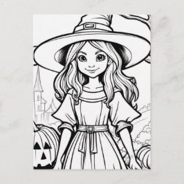 Cartão Postal Colore A Sua Própria! Bruxa de Halloween