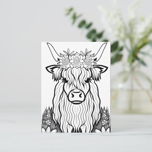 Cartão Postal Colore A Sua Própria! Vaca Highland (Em pé/Frente)