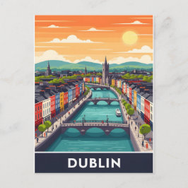 Cartão Postal Colorful Dublin Cityscape – River Liffey & Bridges