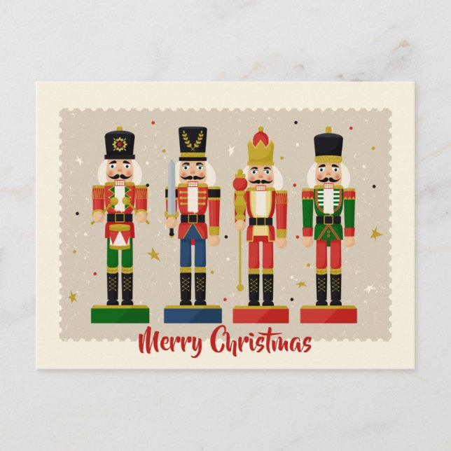 Cartão Postal Colorful Nutcracker Soldiers Merry Christmas (Frente)
