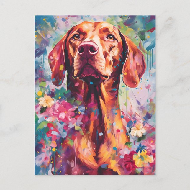Cartão Postal Colorful Vizsla (Frente)
