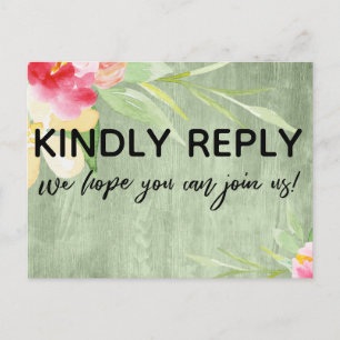 Cartão Postal Colorida Aquarela Rustic Green Wood Floral RSVP