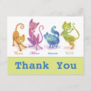 Cartão Postal Colorida Cat Lover Meow Obrigado