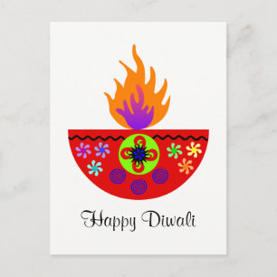 Cartão Postal Colorida Diwali Lamp Diya