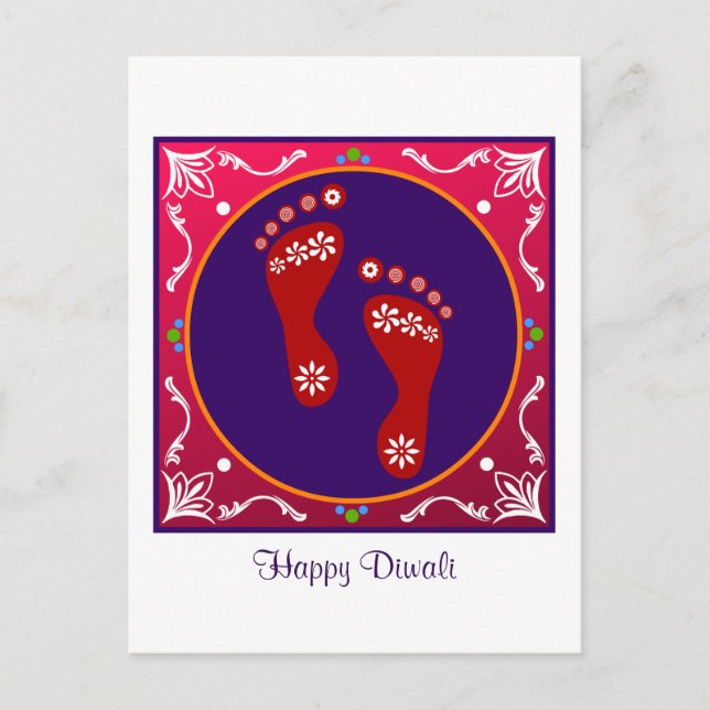Cartão Postal Colorida Diwali Rangoli Com Pegada (Frente)