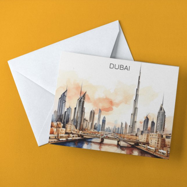 Cartão Postal Colorida Dubai UAE Watercolor (Colorful Dubai UAE Watercolor Postcard)