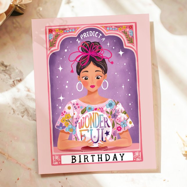 Cartão Postal Colorida Fortune Teller Tarot Ilustrada Aniversári (Criador carregado)